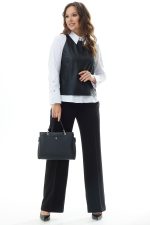 Комплект 2287 (блуза, жилет, брюки) белый+чёрный