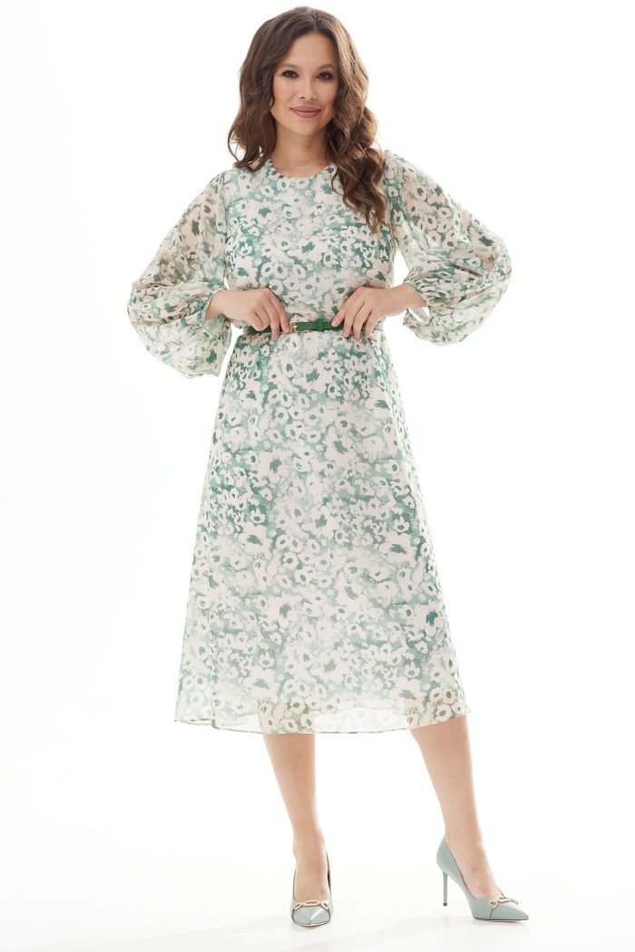 Платье 2302 молочный+зелёный — изображение 2