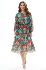 Платье 2302 коричневый+зеленый