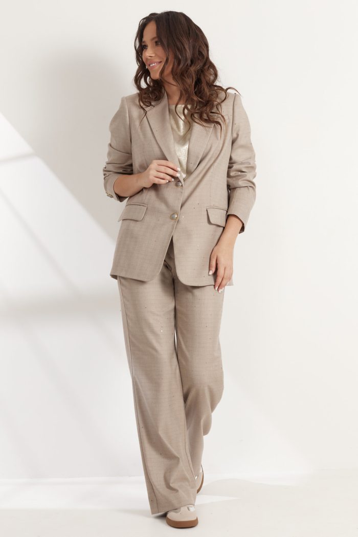 Комплект 2537 (жакет, брюки) бежевый — изображение 2