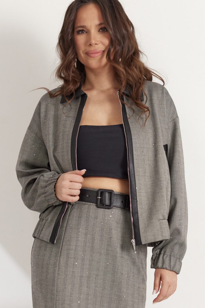 Комплект 2539 (бомбер, юбка) серый — изображение 3