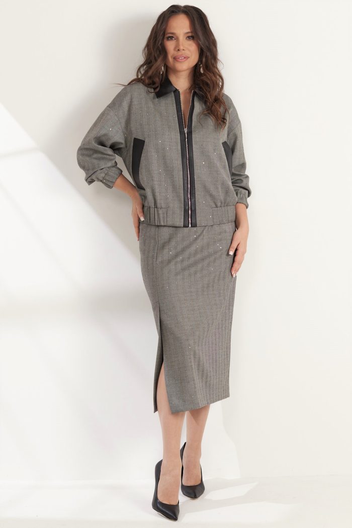 Комплект 2539 (бомбер, юбка) серый — изображение 6