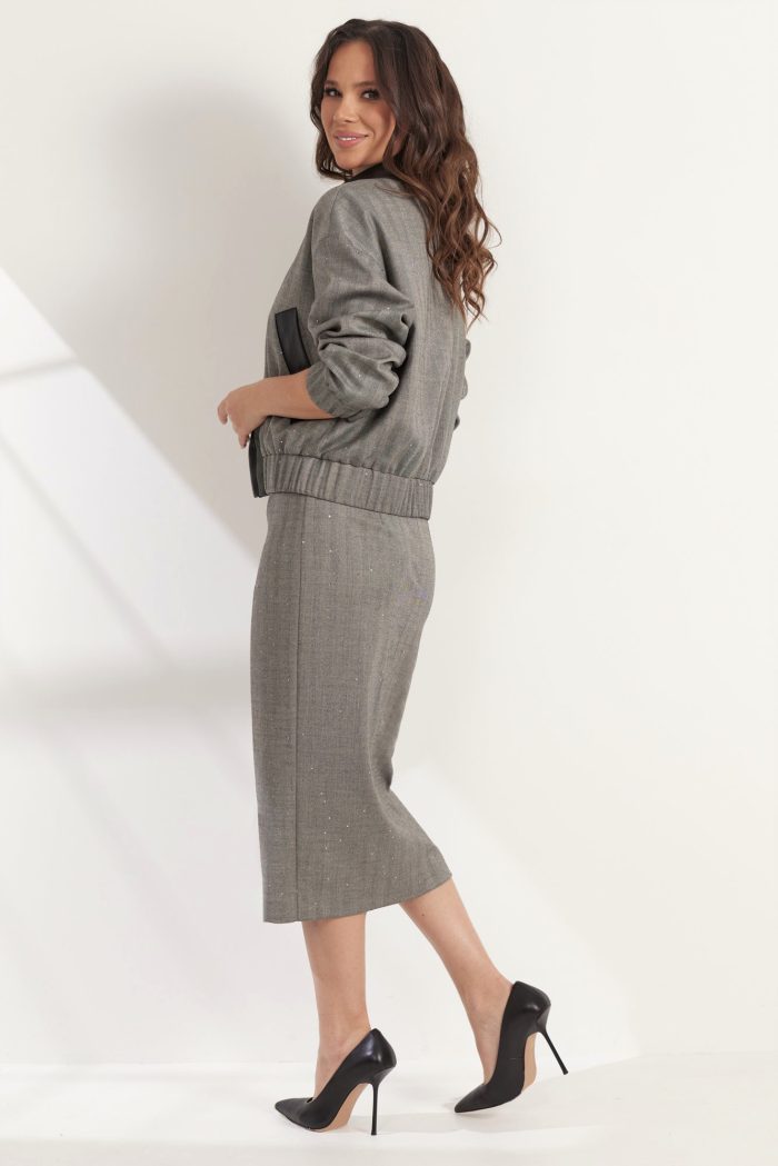 Комплект 2539 (бомбер, юбка) серый — изображение 5