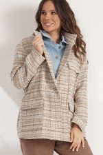 Комплект 2542 (жакет, брюки) коричневый+голубой — изображение 4