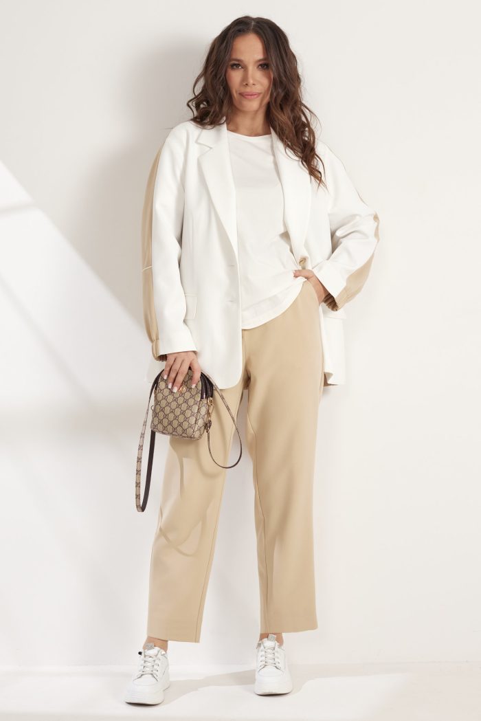 Комплект 2543 (жакет, брюки) молочный+бежевый — изображение 2