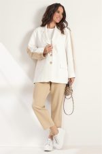 Комплект 2543 (жакет, брюки) молочный+бежевый