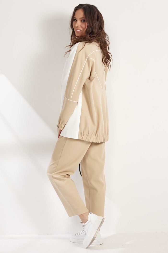 Комплект 2543 (жакет, брюки) молочный+бежевый — изображение 6