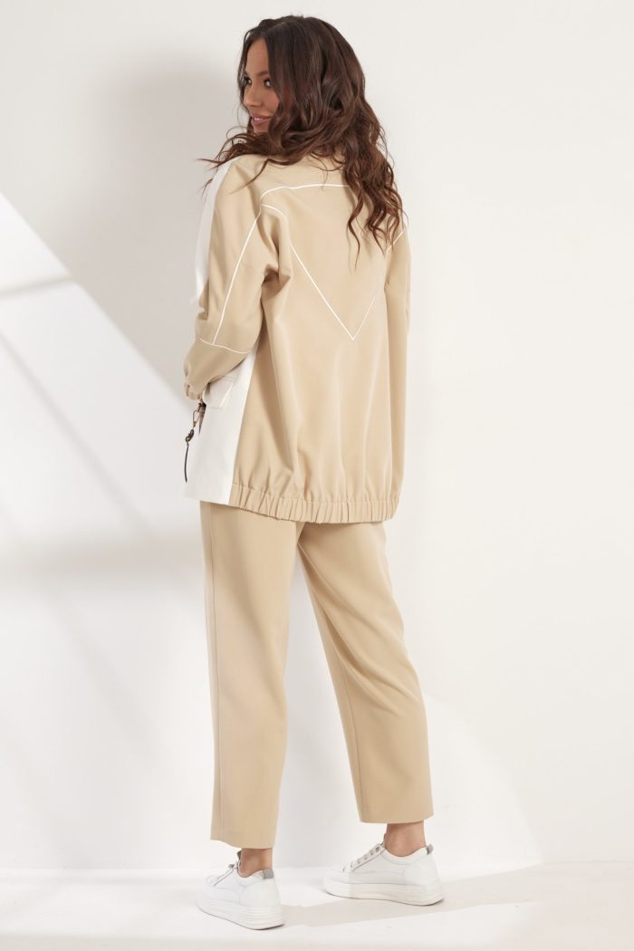 Комплект 2543 (жакет, брюки) молочный+бежевый — изображение 5